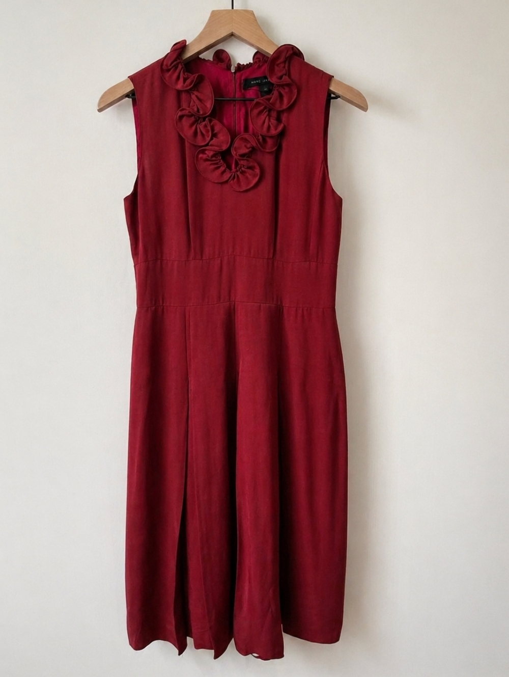 Marc Jacobs Size 2 Red  Sleeveless Ruffle Neck Fit & Flare Midi Dress
